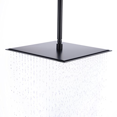 Shower Head,16 Inch Ultra Thin High Pressure Fixed Rain Showerhead Matte Black With Silicone Nozzle - Adjustable Metal Swivel Ball Joint - For The Best Relaxation And Spa #TOP3