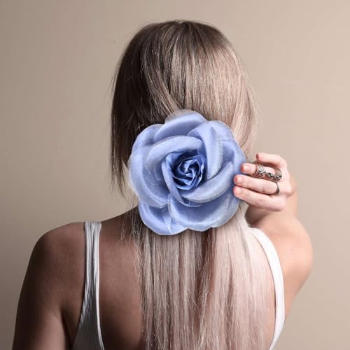 Image of Women's Multifunction Rose Flower Sheer Petal Brooch Pin Hair Tie Clip
