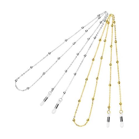 2 Pieces Eyeglass Chain Beaded Glasses Cord Sunglasses Lanyard Retainer Strap, Gold and Silver(Size: Length: approx. 77 cm/ 30.3 inches) Cover
