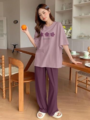 Image of Lymio Womens Korean Night Dress | Full Pyjama Set | Korean Nightsuit | Women Nightwear |Round Neck Full Sleeve Nightsuit | Loungewear | Everyday Nightdress (W-ND-6)