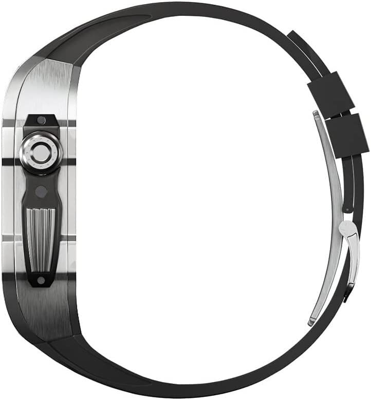 SCHIK Wytrzymała osłona ze stali nierdzewnej, gumowy pasek zastępczy, do zegarka Apple Watch 8, 7, 45 mm, 6, 5, 4, 44 mm, zestaw męski, metalowa ramka, pasek fluorowy, z zapięciem, akcesoria do