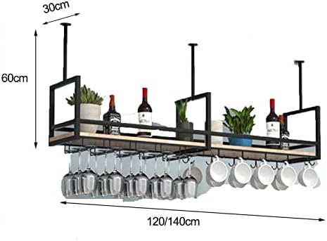 Ceiling Shelf - Wrought Iron Wine Glass Holder, Ceiling Mounted Storage Rack, Wall Mounted Plant Display, Kitchen Floating Shelves, Black, 140x30cm - Stylish Home Organizer