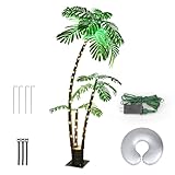 OPXUR Lighted Palm Trees for Outside Patio, 6FT Light Up Palm Tree Outdoor with Lifelike Leaves and LED Lights, 3 Trunks Large Tropical Fake Plant for Patio Porch Pool Beach Tiki Bar Christmas Decor