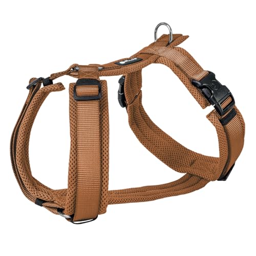 Petlando Hundegeschirr Mesh Y-Comfort mit atmungsaktivem Mesh, leicht & robust, stufenlos verstellbar, Farbe Cognac, Größe M (Halsumfang 46-74 cm, Brustumfang 50-74 cm), Brustgeschirr Hund mittel
