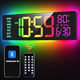 EASYERA 16.5' Large Digital Wall Clock with BT Sync, RGB Lights with 11 Scenes Mode Remote Control, Big LED Clock with Dual Alarms, Auto DST, Temperature for Classroom Gaming