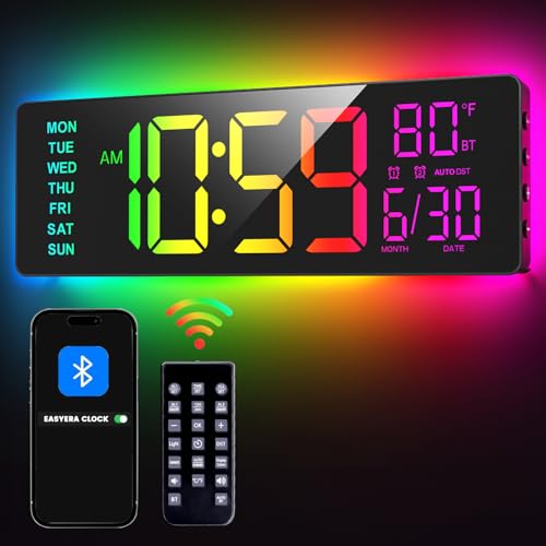EASYERA 16.5 Large Digital Wall Clock with BT Sync 11 RGB Lights