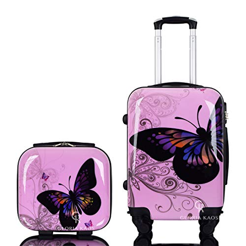 Gloria Kaos Bis - Juego de maleta con ruedas de 50 cm + maleta de mano ultraligera de policarbonato flexible semitransparente