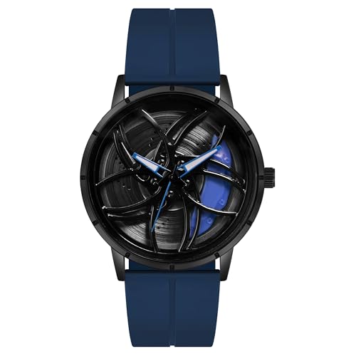 Image of ON TIME OCTUS Spinning Car Wheels Gyro Men's Sport Watch| Rotating Wheel Dial Metal Strap Analog Silicone Strap Luxury Watches for Boy's and Men