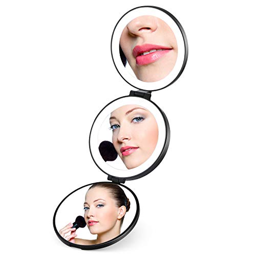 Travel Mirror, Magicfly 10X/ 5X/ 1X Travel Magnifying Mirror with Light, USB RechargeableTravel