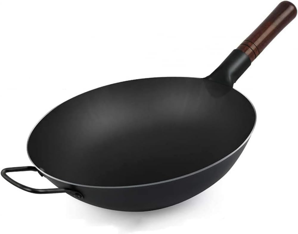 Pre-Seasoned Cast Iron Wok, Stir Fry Pan, Cast Iron Wok Pan, Deep Fry Pan, Great Asian Food Cooking Wok pan, Black(36cm/ 14 inch)