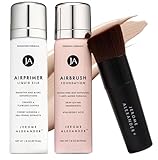 MagicMinerals AirBrush Foundation Set by Jerome Alexander – 3pc Set Includes Primer, Foundation and Kabuki Brush - Spray Makeup with Anti-aging Ingredients for Smooth Radiant Skin (Light)