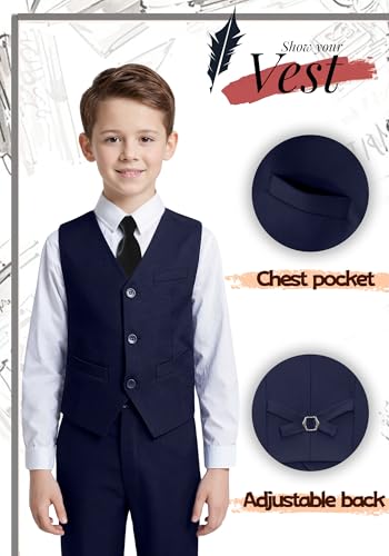 Image of YuanLu Boys Suit Dress Clothes Ring Bearer Outfit Homecoming Dresses Boy Vest and Pants Set for Kids Wedding Tuxedo Suits