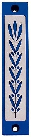 Agayof Wheat and Leaf Shin Mezuzah 2 x 10cm - Blue