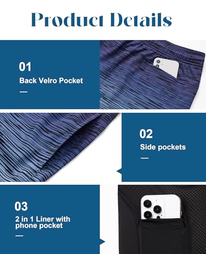 Mens Compression Swim Trunks: 7 inch 2 in 1 Quick Dry Liner Stretchy Comfort Soft Pockets Drawstring Pool Sea Beach3