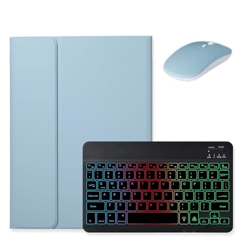 Étui clavier pour iPad 10e génération kaidisen avec souris sans fil amovible bleu brume
