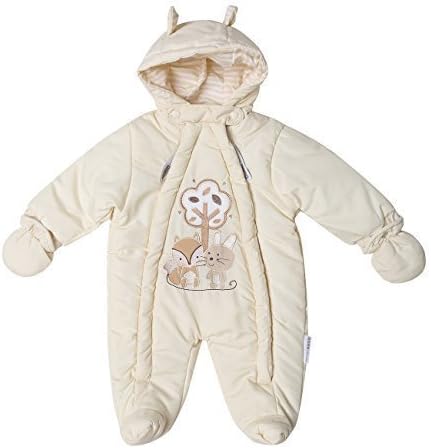 Aumsaa Baby Unisex Boys Girls Hooded Snowsuit Quilted Pramsuit All in One with Mittens Newborn -6 Months