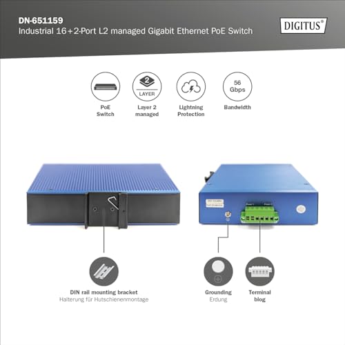 Digitus Commutateur Industriel Poe Gigabit Ethernet 16 2 Ports L2 Man - vue 4