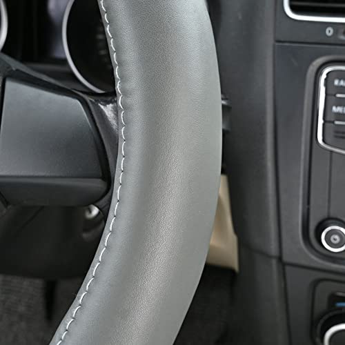 Haokay Heavy Duty Pure Cowhide Steering Wheel Cover SUV Car, Gray Genuine Leather Steering Wheel Cover Men Women Universal 14.5 to 15 Inch by HAOKAY - Image 3