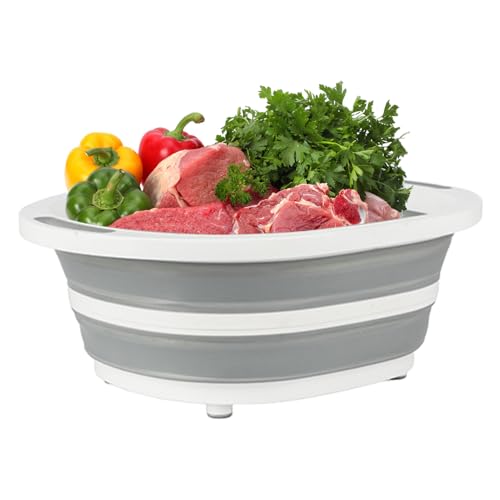 Tabla De Cortar Para Acampada, Tabla De Cortar Plegable Con Recipiente, con Tapa Cestillo de Lavado y Escurrido de Verduras 9L para Fregadero de, Viajes Largos, Exteriores, Restaurante, BBQ