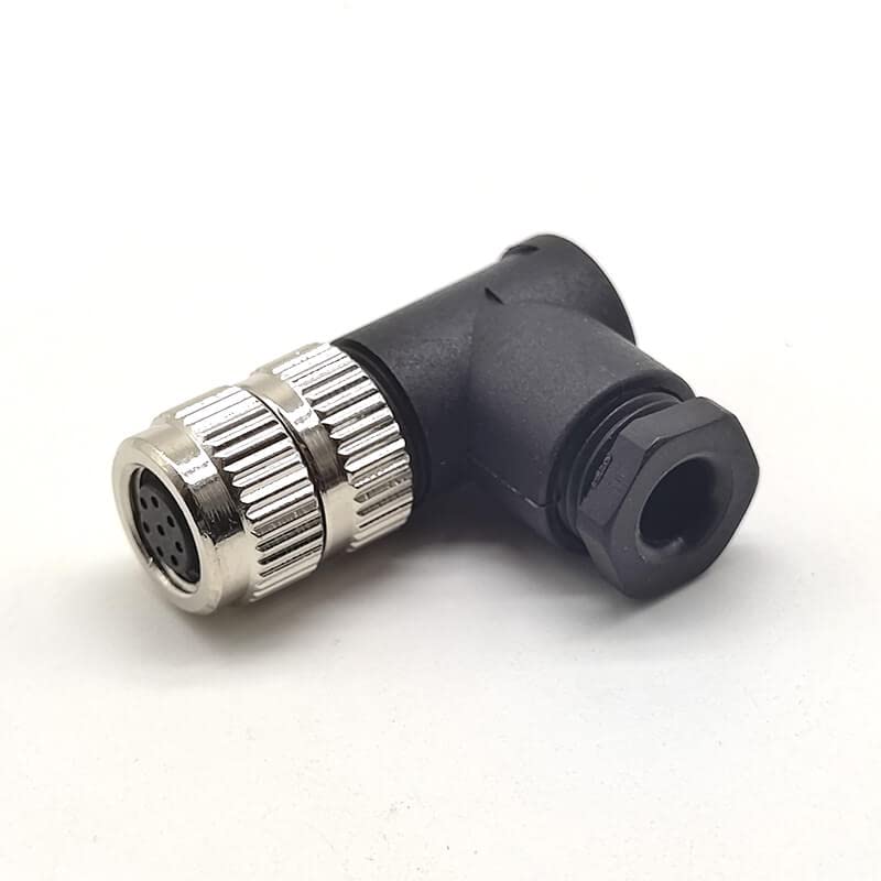 Elecbee M8 Connector Screw Type Connector Right Angle Assemble Cable Plug Unshield (8 Pin Female A-Code)