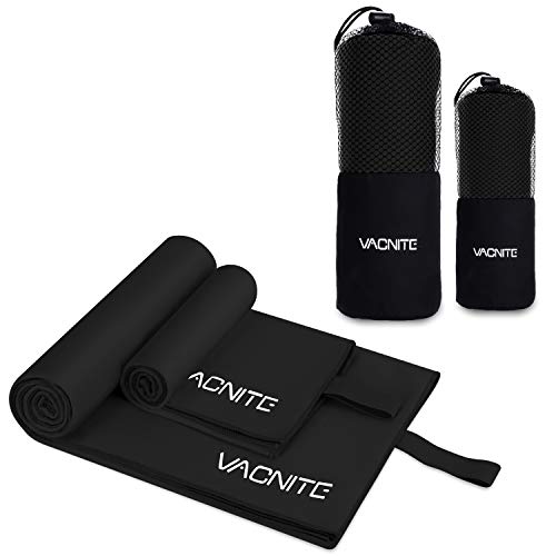 VACNITE 2枚 速乾タオル 152*78cm+80*38cm 3枚 スポーツタオル 152*78cm+80*38cm+38*38cm 収納袋付き 超吸水 柔らかい 色褪せない 防臭 高い耐久性 軽量 湿気 梅雨対策 旅行タオル バスタオル 水泳/スポーツ/旅行/家庭用 (2枚セット ブラック)