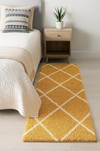 Image of Premium Antiskid Shaggy Carpet /Rug Plain Fur Rectangular Rugs,Soft Microfiber for Bedroom,Living Room,Kids Room,Hall etc (Yellow Box, 2x5 feet)