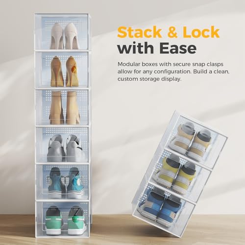 NEWBULIG 15 Pack Clear Shoe Storage Boxes, Shoe Organizer for Closet with Lid, Durable PE Transparent Shoe Containers Ideal for Sneakers, Heels & Boots, White by NEWBULIG - Image 4