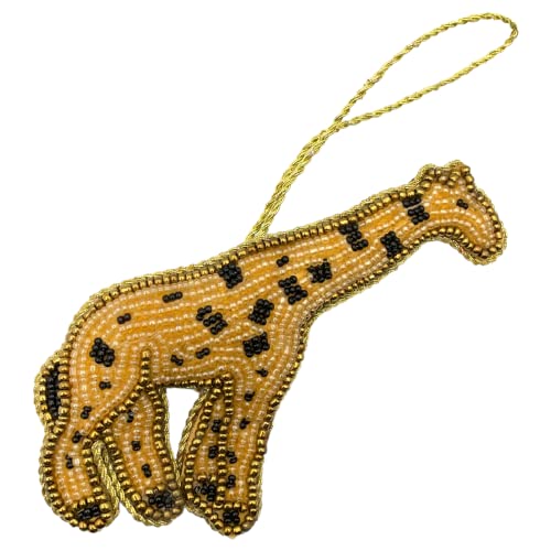 Zari Jirafa Adorno de Navidad, bordado Zardozi, bolsa de regalo, fabricado en la India