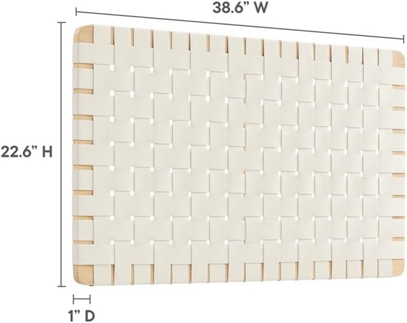 Pemberly Row Wall-Mount Twin Headboard, Vegan Leather Basket Weave, Solid Wood Frame, Natural Beige Finish, Adjustable Height, Space-Saving Design for Bedroom, Dorm or Guest Room