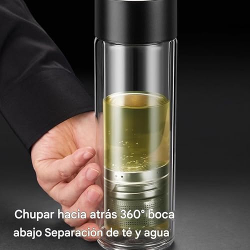 Botella de agua con filtro e infusor: termo para té de vidrio 400ml de doble capa 5