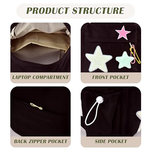 Y2K Star Backpack for Teen Girls Kawaii Aesthetic Bag Cute Small Backpack 12.2 inch Trendy Casual Daypack (Black)4