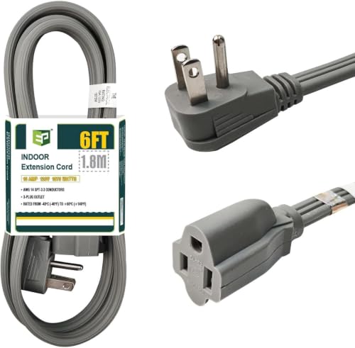 EP 6 Ft Heavy Duty Appliance Extension Cord, 14 AWG 3-Prong Flat Plug，Gray