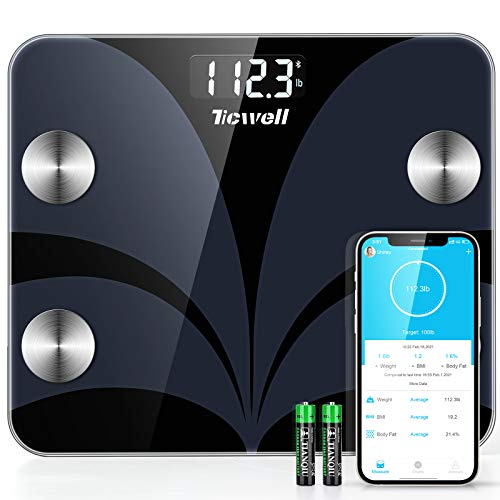 TICWELL Waage für Körpergewicht Digitale Badezimmerwaage Bluetooth Gewichtswaage für Körperfettzusammensetzung Analyzer mit Smartphone App Sync 13 Daten mit anderen Fitness-Apps, 180 kg Cover