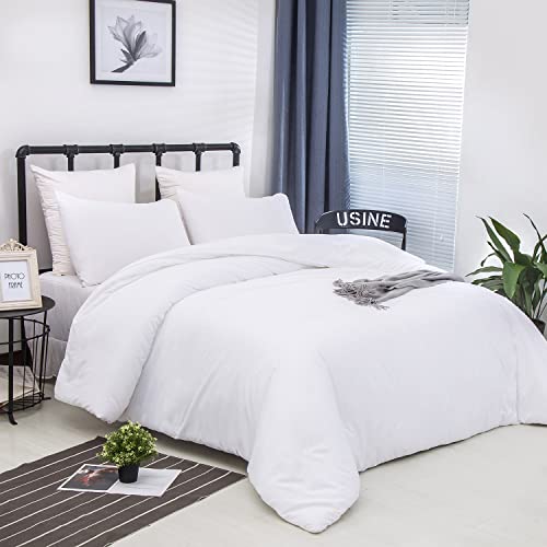 Luxlovery White Comforter Cal King Plain White Bedding Comforter Set California King Modern Solid Soft Breathable Pure White Blanket Quilts Hotel Quality 3 Piece All White Bedding Set For Women Men #TOP1