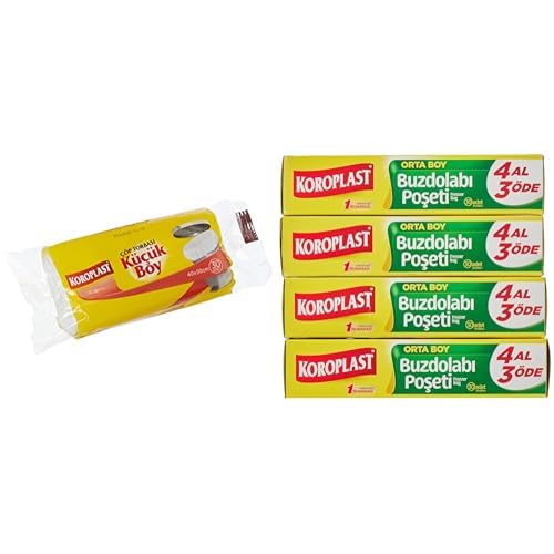 Koroplast 30'lu Küçük Boy Çöp Torbası ve Koroplast Orta Boy 120'li 4 Al 3 Öde Buzdolabı Poşeti (4 x 30)