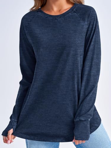 Tankaneo Womens Oversized Long Sleeve Shirts Vintage Washed Casual Loose Fit Tunic Tops with Thumb Holes3