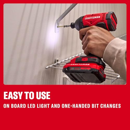 image for CRAFTSMAN Cordless 1/4 Impact Driver with 2 Ah Lithium Ion Battery, Ch