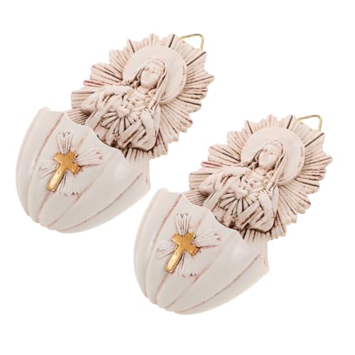 UKCOCO 2 pièces Bénitier Mural Décoratif Résine Fontaine Eau Bénite Catholique Certifiée Suspension Intérieure pour Entrée et Mur Cadeau Religieux pour Maison