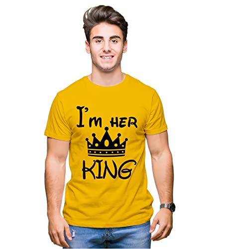 Image of Hangout Hub Hangout-Hub850$P Couple T Shirts for Couples | Printed I Am Her King His Queen T-Shirt for Men Women Couples (Set of 2 | Regulat Fit | Cotton)
