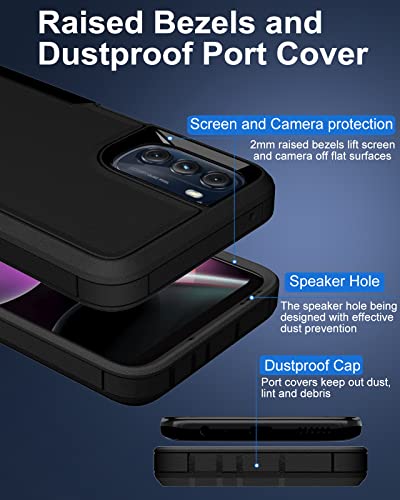 Dahkoiz For Motorola Moto G 5G (2022) Case With Tempered Glass Screen Protector And Dust-Proof Cap, Full Body Protection Silicone Rubber Cover Phone Case For Motorola Moto G 5G (2022), Black #TOP3