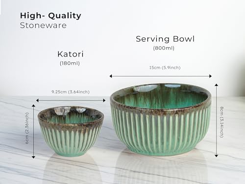 Image of Bodhi House Premium 20-Piece Stoneware Dinner Set Serving for 6 - Handcrafted Ceramic Plates, Bowls & Serving Bowls | Microwave & Dishwasher Safe | Elegant Modern Tableware Crockery Turquoise Green