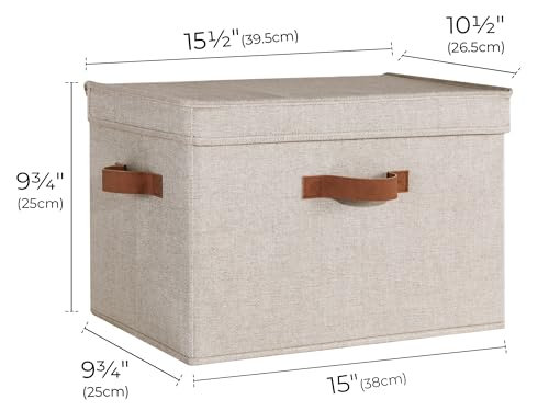 Image of StorageWorks Fabric Storage Bins with Lid, Decorative Storage Boxes for Shelves, Stackable Closet Organizer Basket with Handles, Large, Brown and Beige, 2-Pack