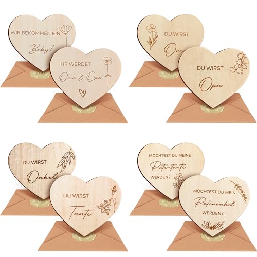 Schwangerschaft verkünden aus 8 Herz Holzscheiben, Wir bekommen ein Baby! Du wirst Oma/Opa/Tante/Onkel, IHR WERDET Oma & Opa, Möchtest DU MEIN Patenonkel Werden? Möchtest DU MEINE Patentante Werden?