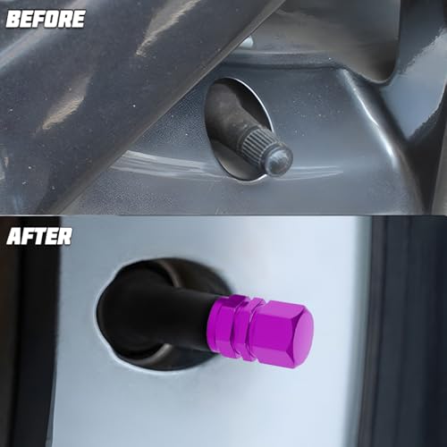 Image of Osilly Car Tire Stem Valve Caps, 8 PCS Aluminum Alloy Valve Stem Covers, Leak-Proof Tire Cap Cover Accessories, Hexgon Style Wheel Air Valve Caps for SUV Car Bike (Purple)