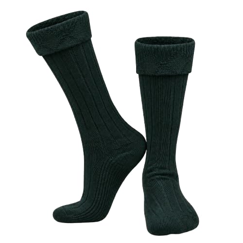 Highland Scottish Wool Blend Kilt Hose for Men Ribbed Socks for UK Shoe Sizes (UK Alpha M Regular Regular Green)