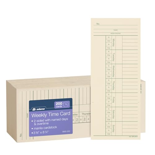 Adams Time Cards, Weekly, 2-Sided, Overtime Format, 3-3/8