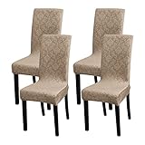 FORCHEER Chair Covers for Dining Chairs Set of 4,Velvet Beige Stretch Dining Room Chair Cover Kitchen Parsons Chair Slipcovers (Pack of 4, Velvet Beige)