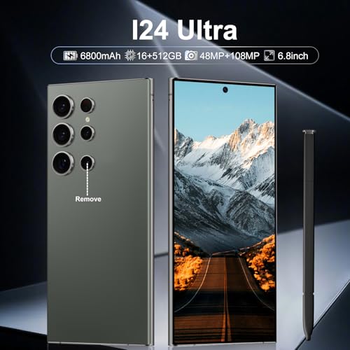 Image of I24 Ultra Unlocked Phone 16+512GB,Built in Pen the Phone,Smartphone Battery 6800mAh 6.82 inch HD Screen,Android 14.0 with 128GB Memory Card cell phone,Face ID /5G /Fingerprint Lock /GPS (Green, 16+512G)