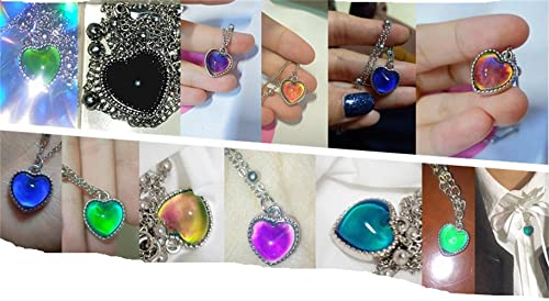 Kolataff Heart Necklace Silver Bead Chain Color Changing Necklace Titanium Steel Temperature Sensing Mood Necklace For Teen Girls Aesthetic Necklace Gift For Women, Adjustable 17‘’+2‘’ #TOP1