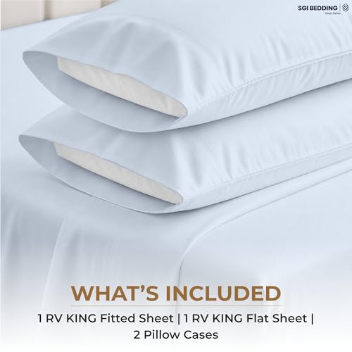 Image of SGI bedding 100% Egyptian Cotton Sheets RV King Size - 600 Thread Count Sheets Set, Soft, Cooling, 15 inch Deep Pocket, Luxury Hotel Bedding, Breathable, Durable - Light Blue